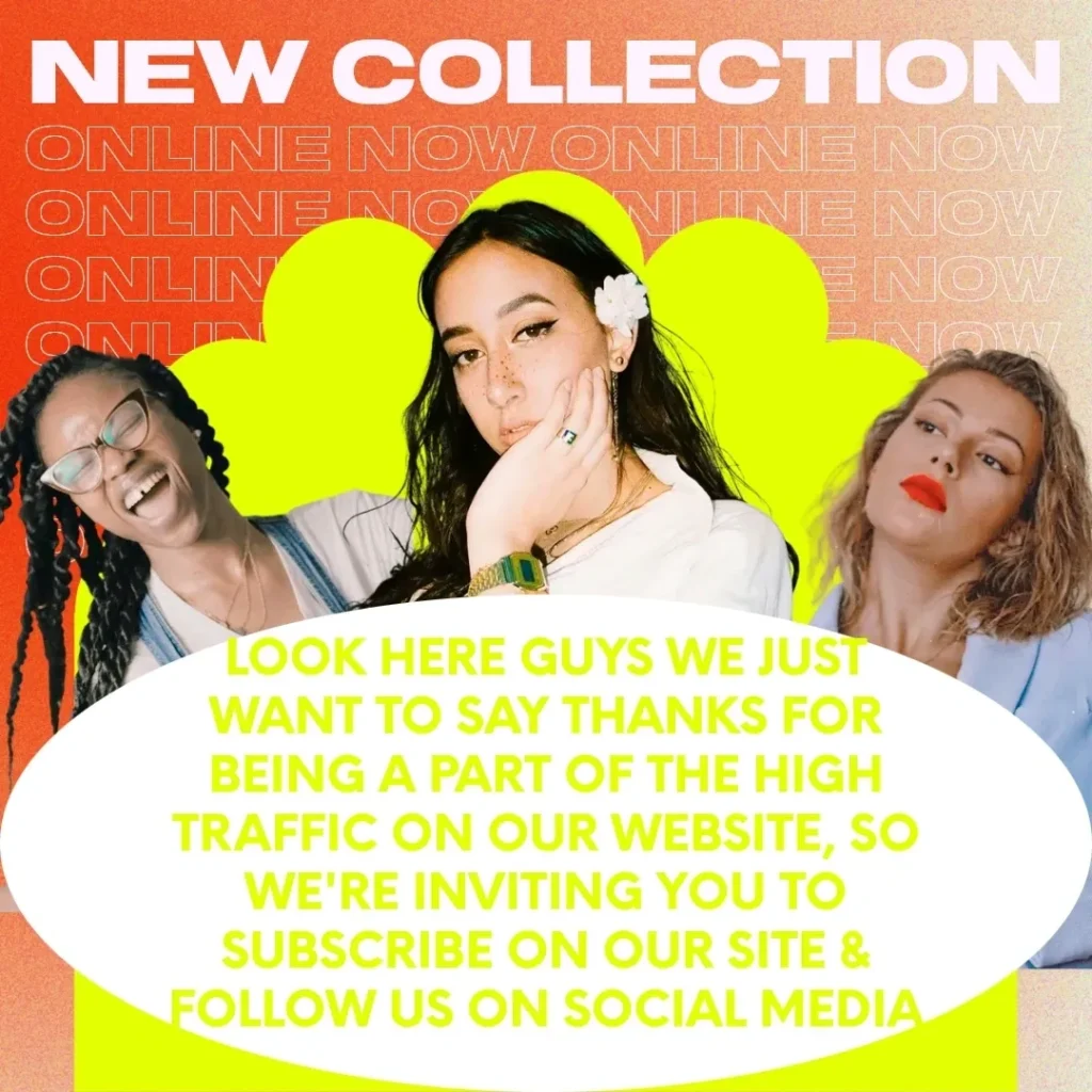 Advertisement for a new collection with a thank you message for high traffic on a website.